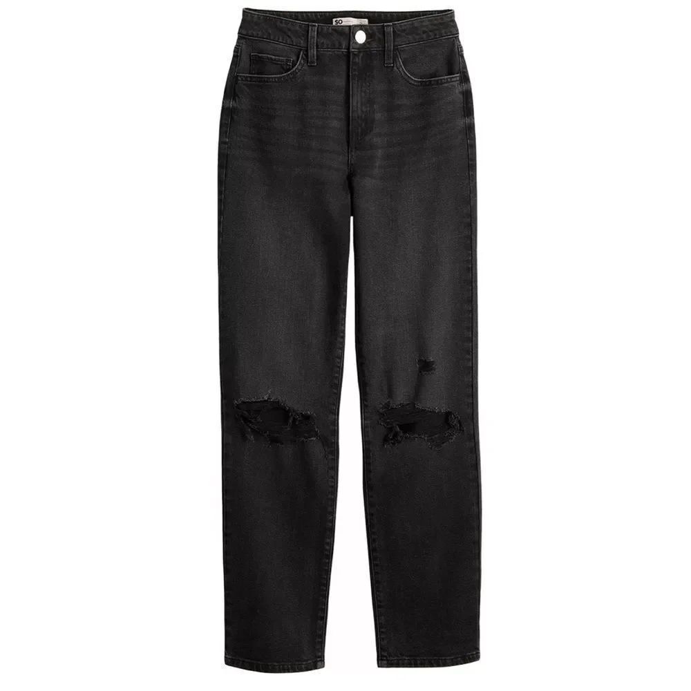 SO Black High Rise Distressed Straight Leg Jeans